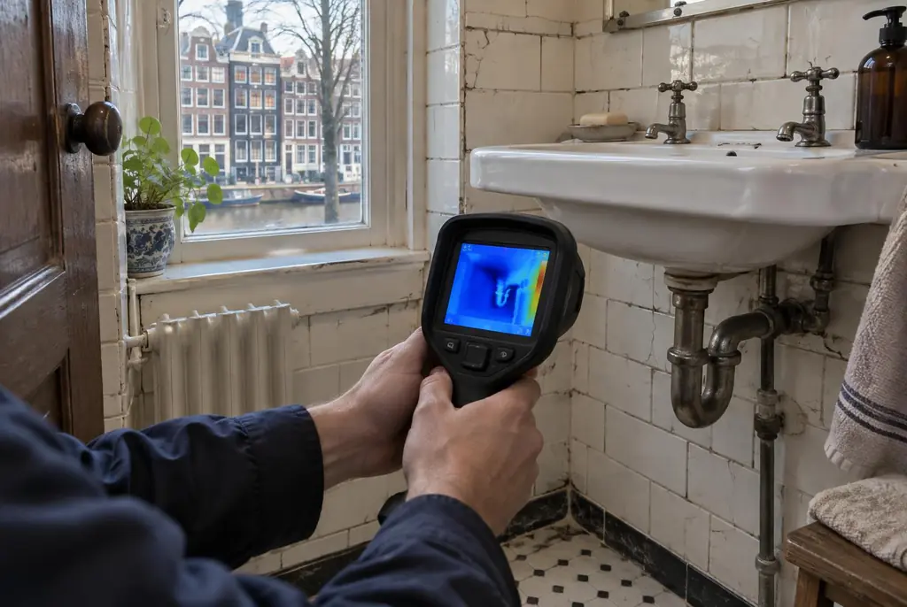 Lekdetectie Eerbeek – badkamer met oude leidingen achter de tegels