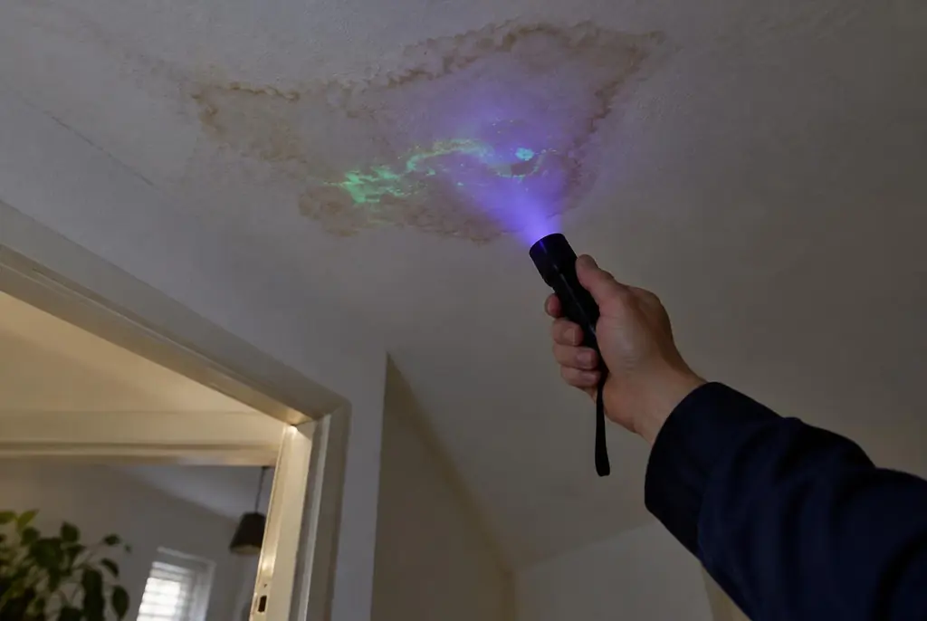 Lekdetectie Eerbeek – kleurstof controleren op het plafond met uv-licht